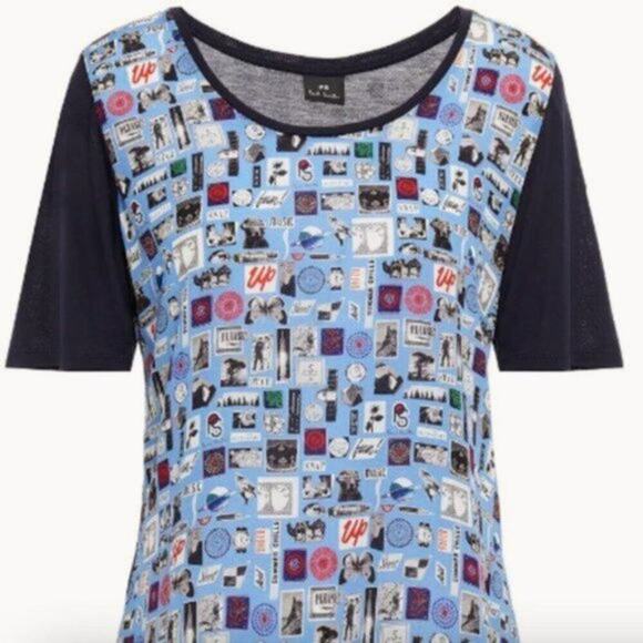 Paul Smith printed silk crepe de chine and modal jersey shirt blue M - Picture 3 of 7